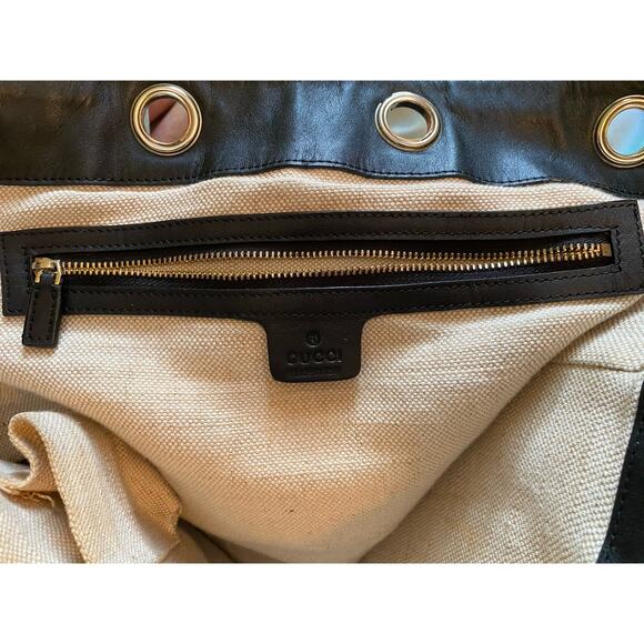 Gucci Black GG Monogram Canvas and Leather Positano Tote Gold Hardware - Picture 12 of 15